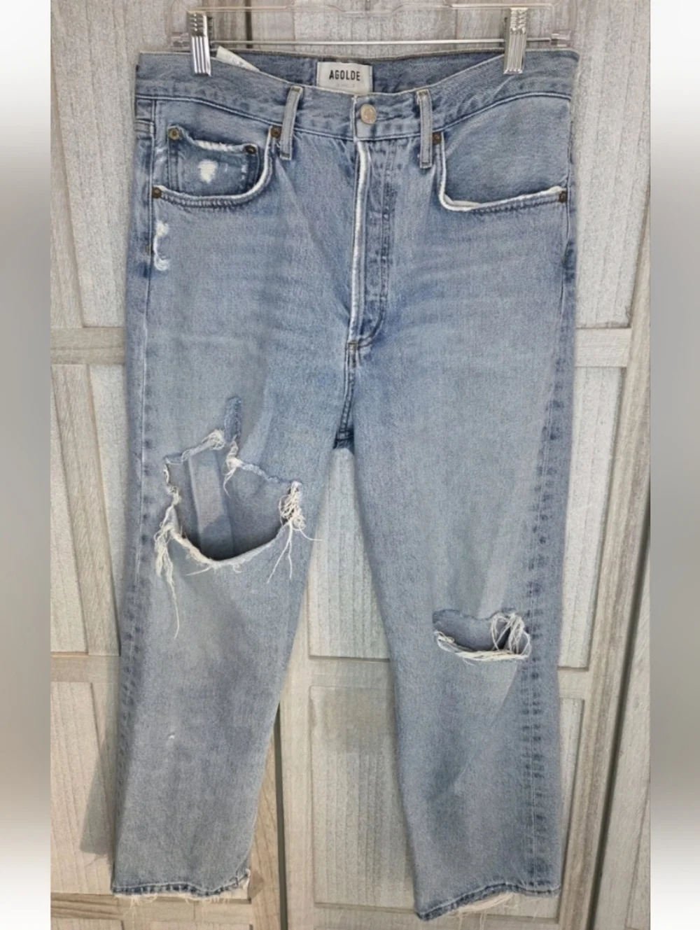 Agolde Womens 90s Crop Mid Rise Loose Straight Jeans Size 27 Echo Distressed